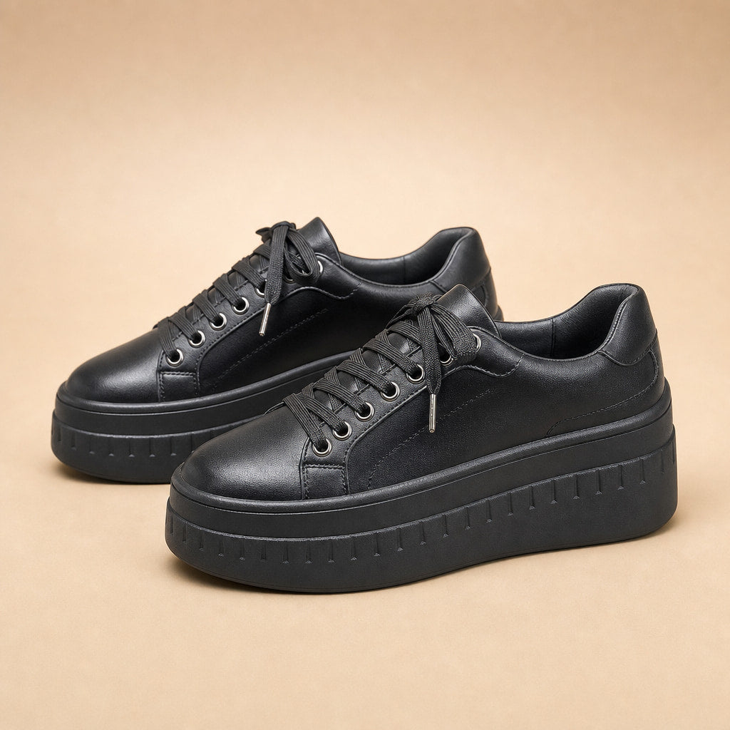 Chunky Platform Lace-up Sneakers with Ridged Sole For Women in Black – Mampierimoda Premium Womenswear