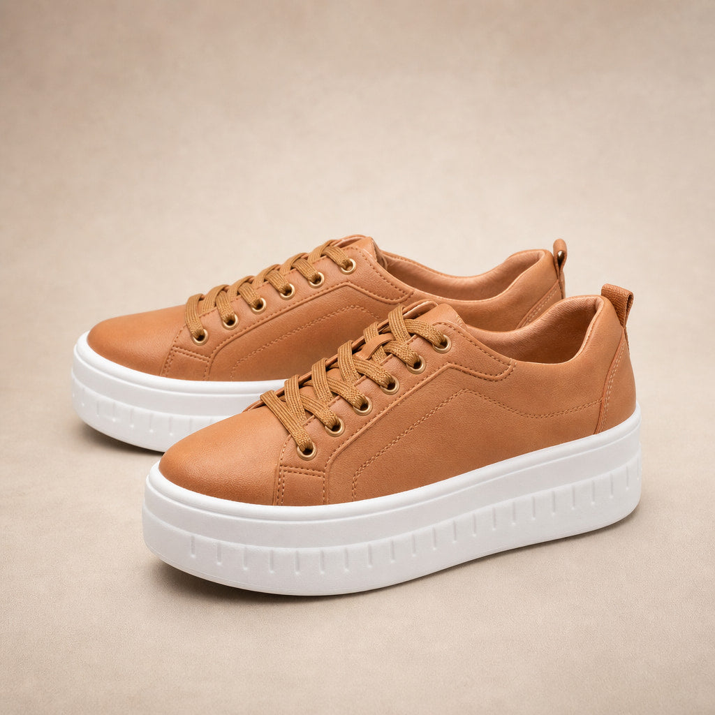 Chunky Platform Lace-up Sneakers with Ridged Sole For Women in Brown – Mampierimoda Premium Womenswear