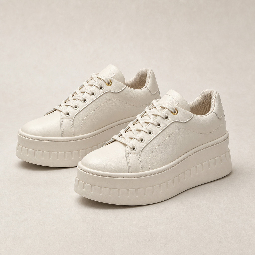 Chunky Platform Lace-up Sneakers with Ridged Sole For Women in Cream – Mampierimoda Premium Womenswear