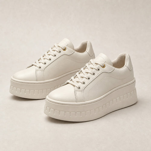 Chunky Platform Lace-up Sneakers with Ridged Sole For Women in Cream – Mampierimoda Premium Womenswear