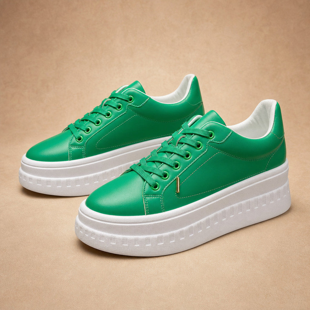 Chunky Platform Lace-up Sneakers with Ridged Sole For Women in Green – Mampierimoda Premium Womenswear