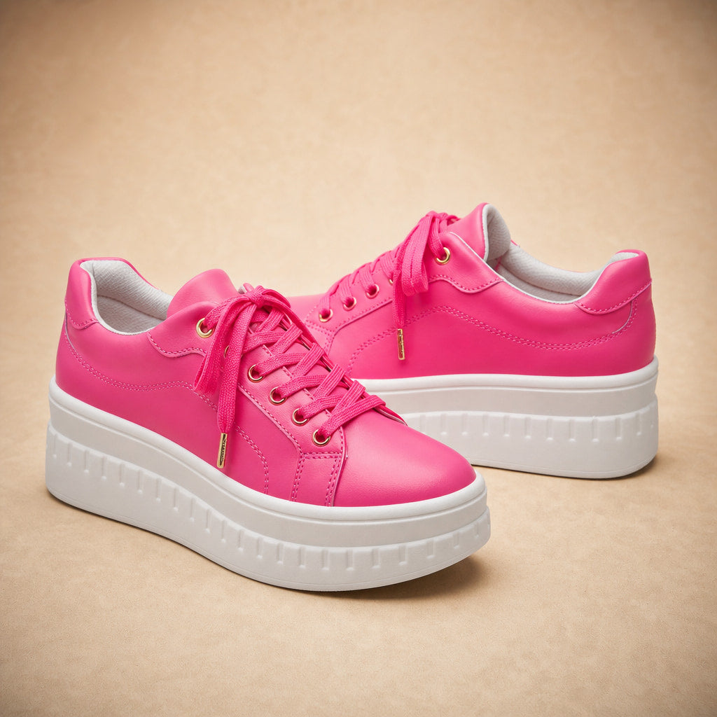 Chunky Platform Lace-up Sneakers with Ridged Sole For Women in Pink – Mampierimoda Premium Womenswear