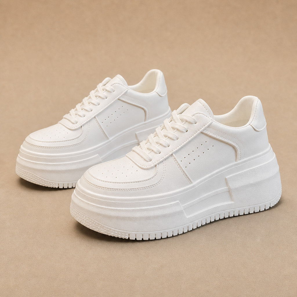 Chunky Platform Lace-up Sneakers with Ridged Sole For Women in White – Mampierimoda Premium Womenswear