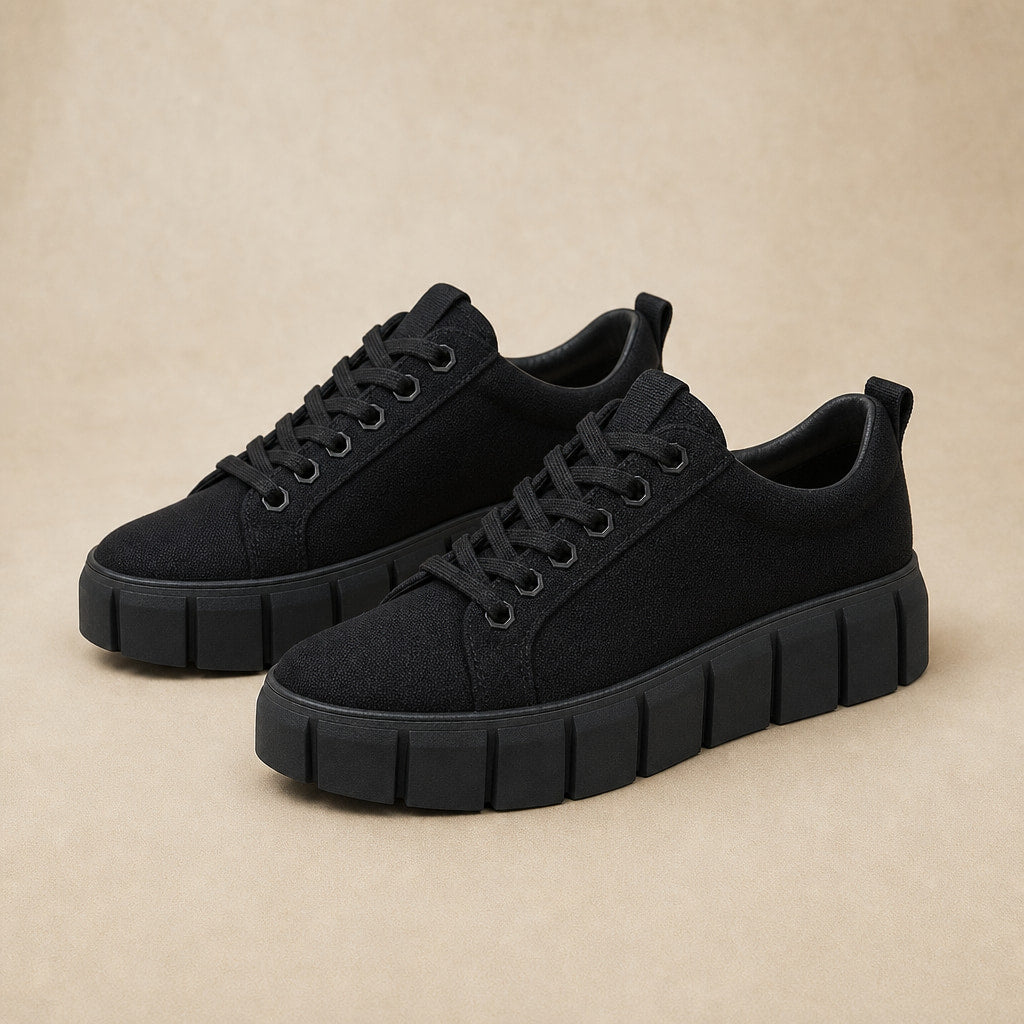Chunky Platform Low-Top Canvas Sneakers For Women Black – Product Photo