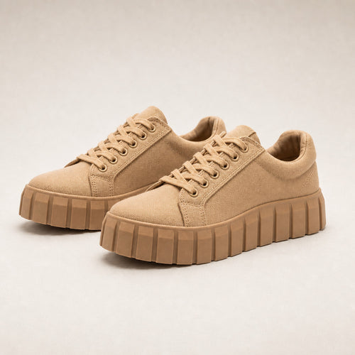 Chunky Platform Low-Top Canvas Sneakers For Women Khaki – Product Photo