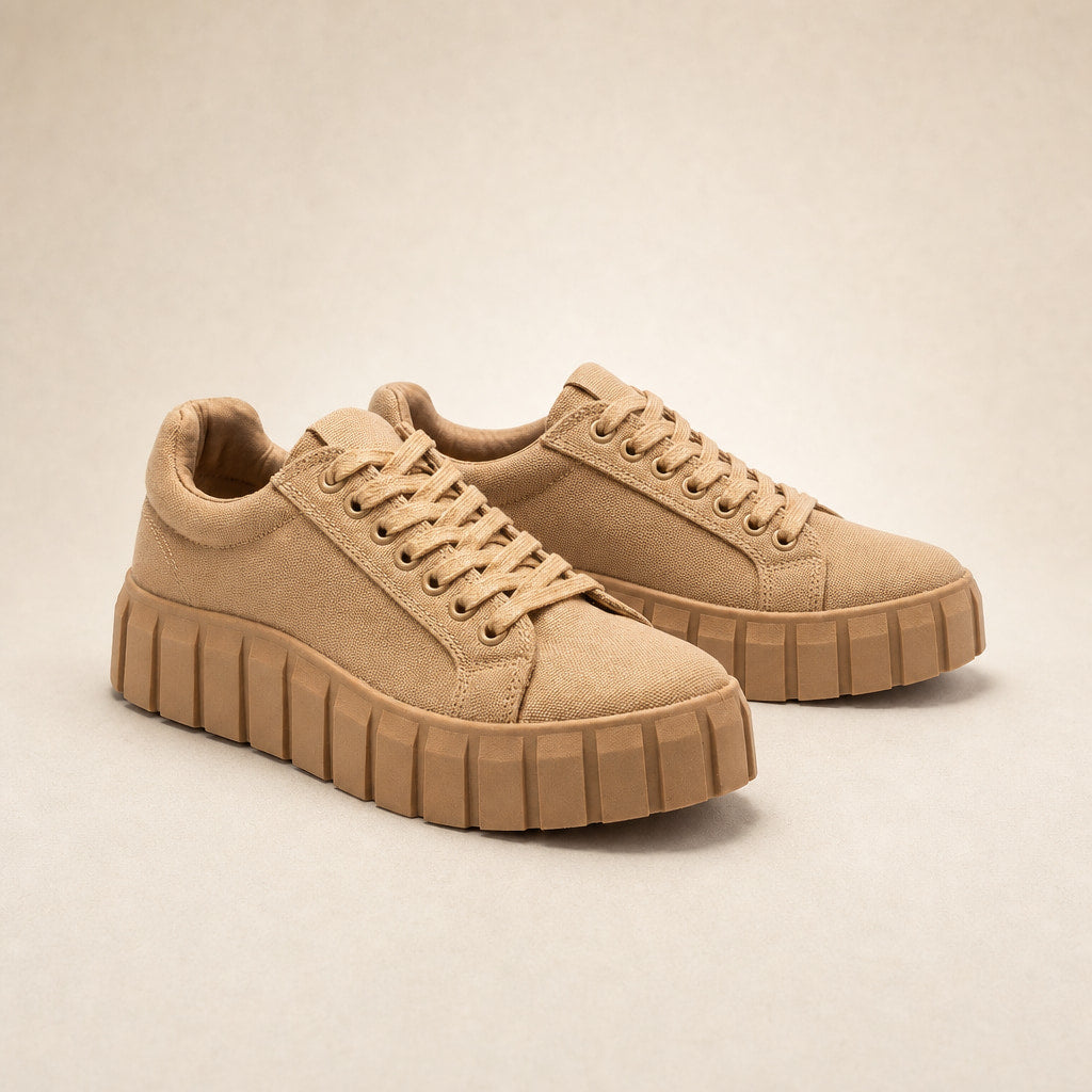 Chunky Platform Low-Top Canvas Sneakers For Women in Khaki – Mampierimoda Premium Womenswear