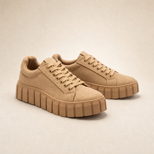 Chunky Platform Low-Top Canvas Sneakers For Women in Khaki – Mampierimoda Premium Womenswear