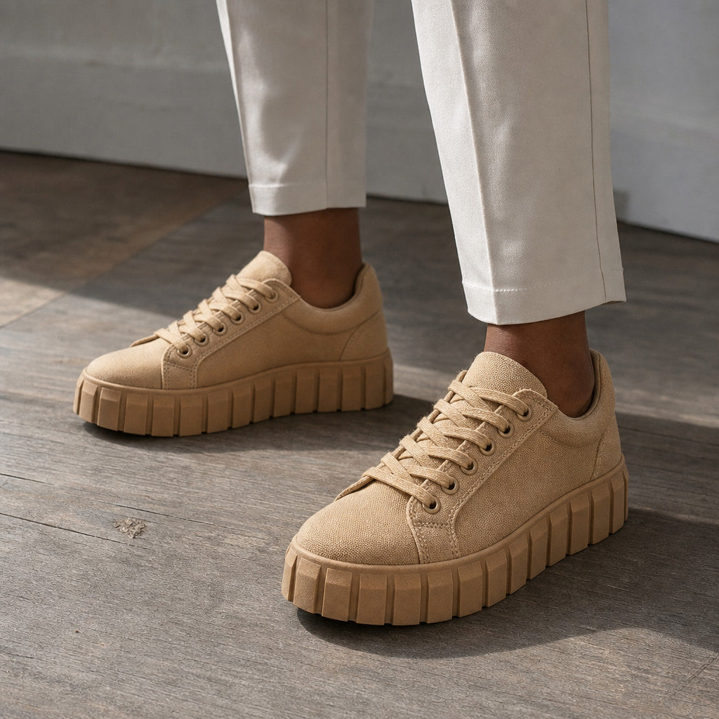 Chunky Platform Low-Top Canvas Sneakers For Women Khaki – Styled Editorial Shot, Detail