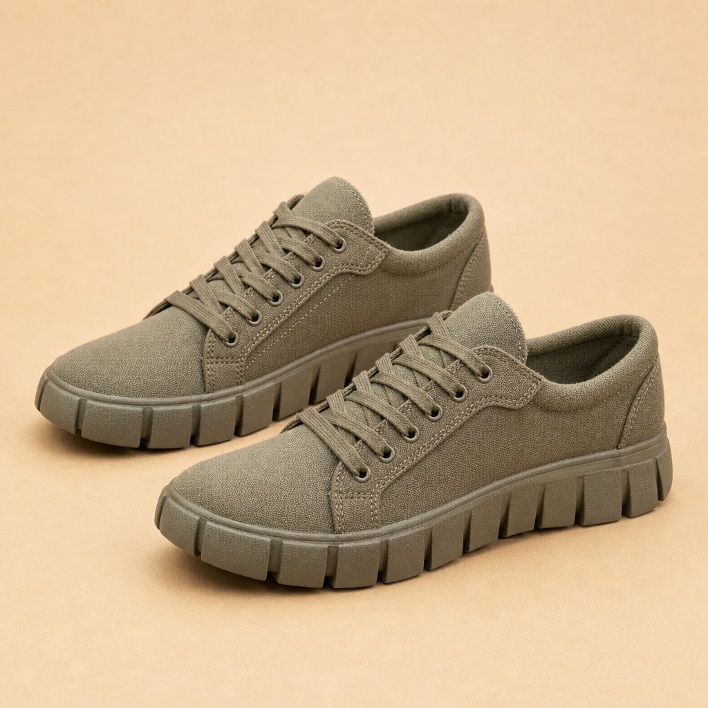 Chunky Platform Low-Top Canvas Sneakers For Women in Olive Green – Mampierimoda Premium Womenswear