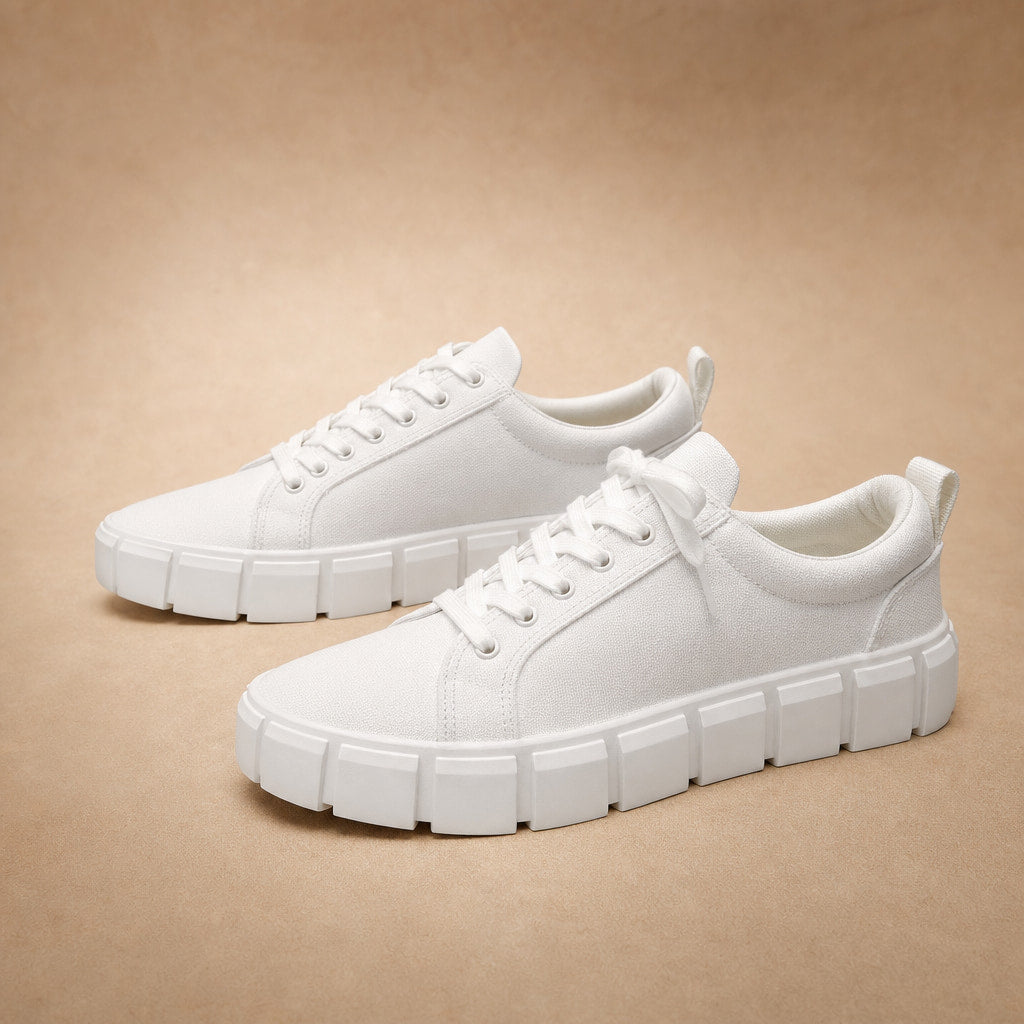 Chunky Platform Low-Top Canvas Sneakers For Women White – Product Photo