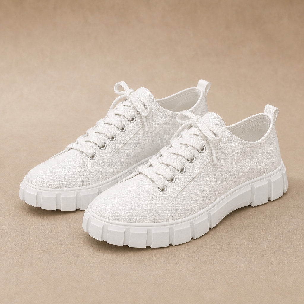 Chunky Platform Low-Top Canvas Sneakers For Women in White – Mampierimoda Premium Womenswear