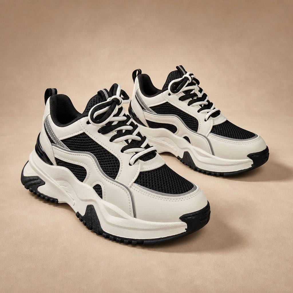 Chunky Platform Panel Lace-up Sneakers For Women in Black – Mampierimoda Premium Womenswear