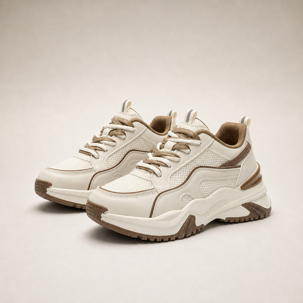 Chunky Platform Panel Lace-up Sneakers For Women Cream – Product Photo
