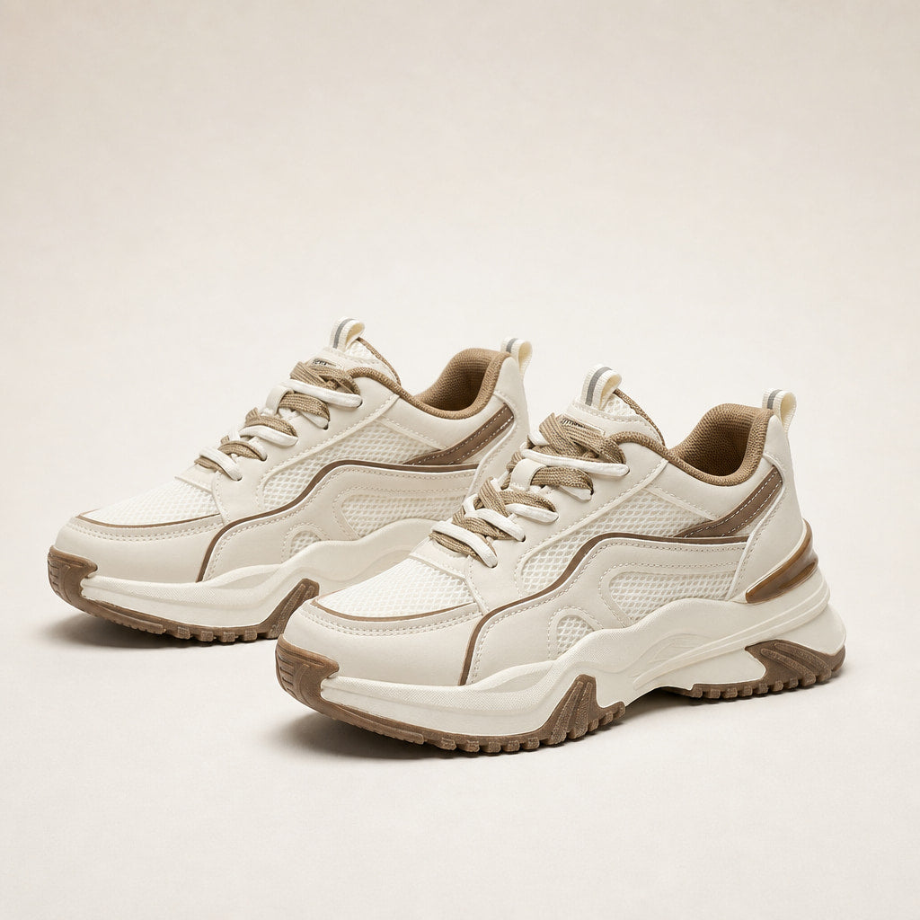 Chunky Platform Panel Lace-up Sneakers For Women in Cream – Mampierimoda Premium Womenswear