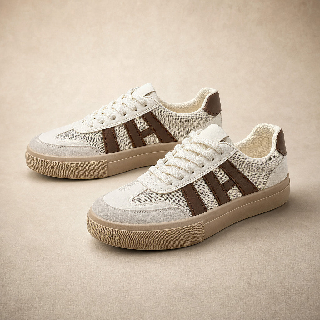 Chunky Platform Retro-Inspired Lace-Up Sneakers For Women Brown – Product Photo