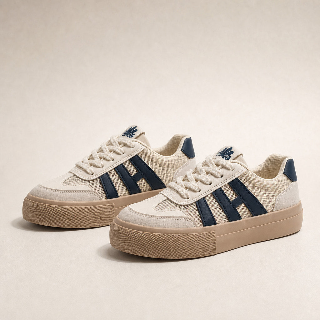 Chunky Platform Retro-Inspired Lace-Up Sneakers For Women in Navy Blue – Mampierimoda Premium Womenswear