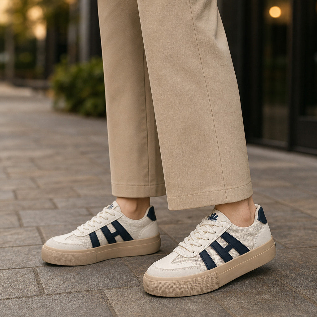 Chunky Platform Retro-Inspired Lace-Up Sneakers For Women Navy Blue – Styled Editorial Shot
