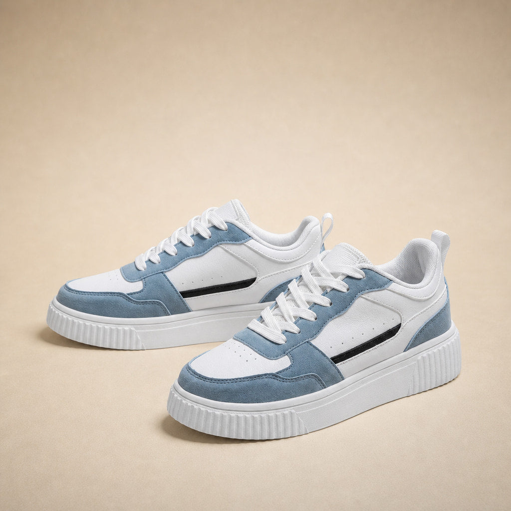 Chunky Sole Colorblock Low-top Lace-up Sneakers For Women Light Blue – Product Photo
