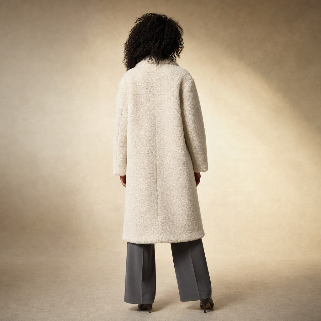 Comfortable Winter Long Teddy Coat For Women Off-white – Full Look