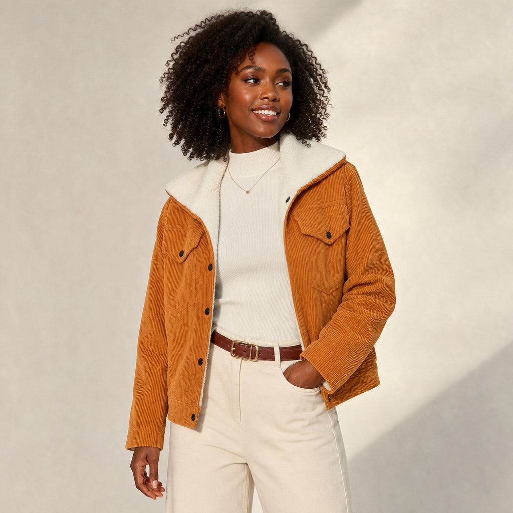 Corduroy Jacket For Women Orange – Side Angle View