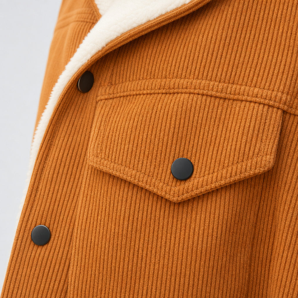 Corduroy Jacket For Women Orange – Fabric and Detail Close-Up