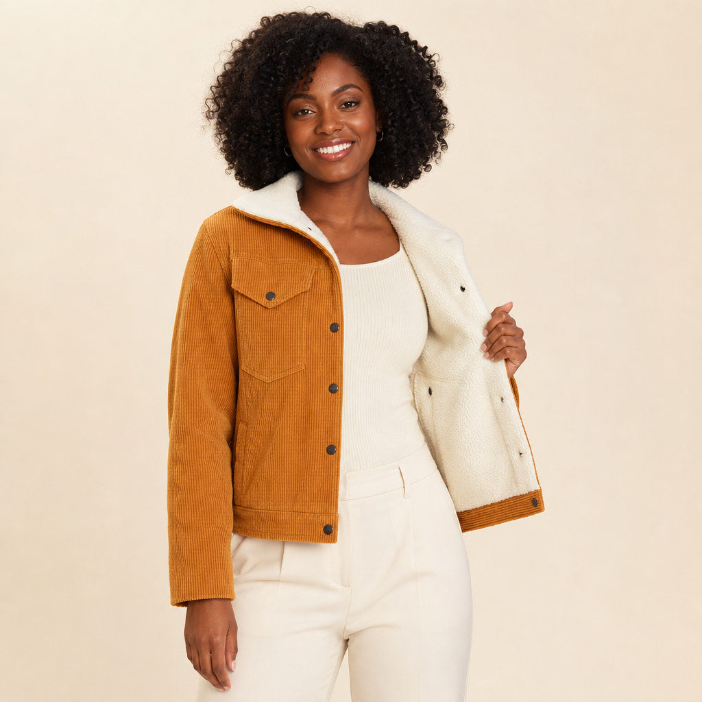Corduroy Jacket For Women Orange – Interior Lining Detail