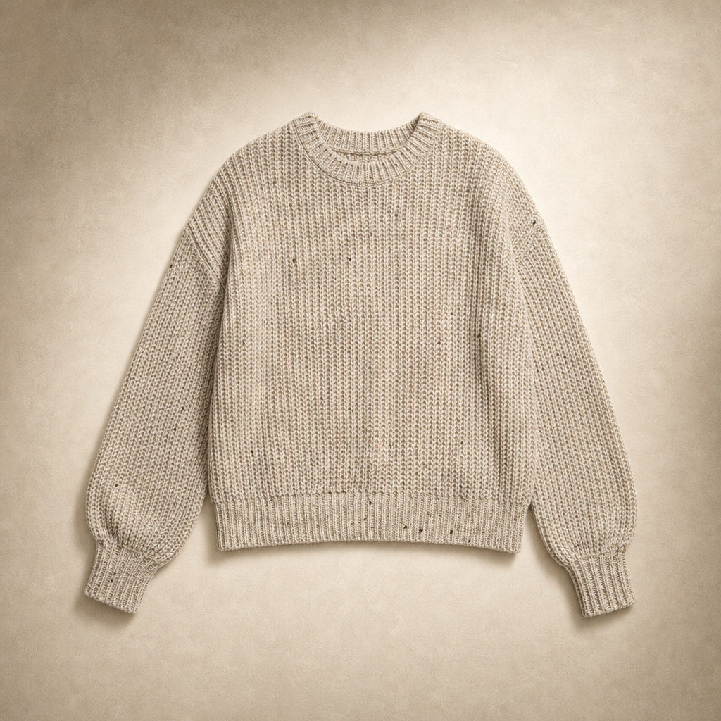 Cozy Retro Knit Sweater For Women Beige – Product Photo