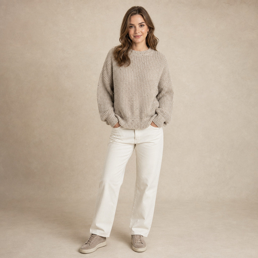 Cozy Retro Knit Sweater For Women in Beige – Mampierimoda Premium Womenswear