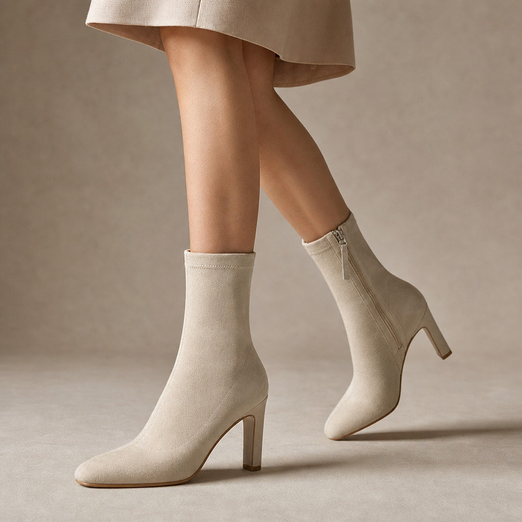 Elegant High Heel Ankle Boots For Women Beige – Product Photo