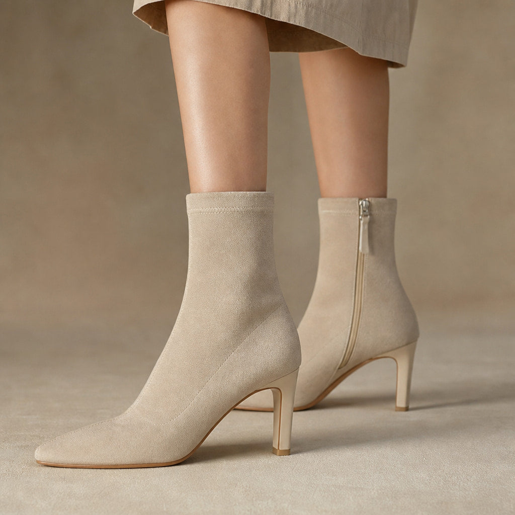 Elegant High Heel Ankle Boots For Women in Beige – Mampierimoda Premium Womenswear