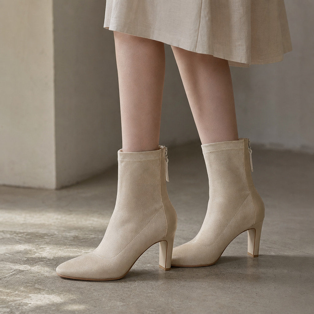 Elegant High Heel Ankle Boots For Women Beige – Styled Editorial Shot, Detail