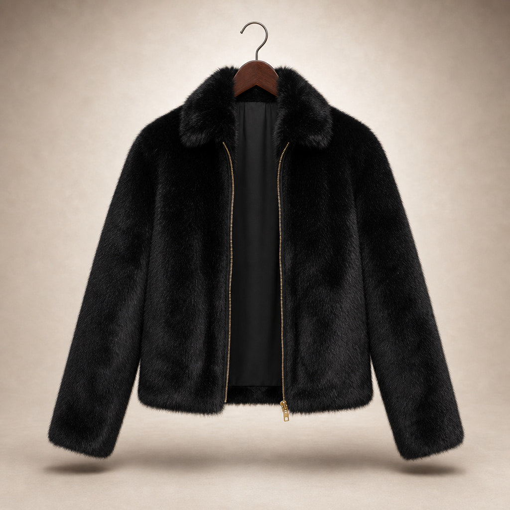 Faux Fur Short Jacket For Women Black – Product Photo