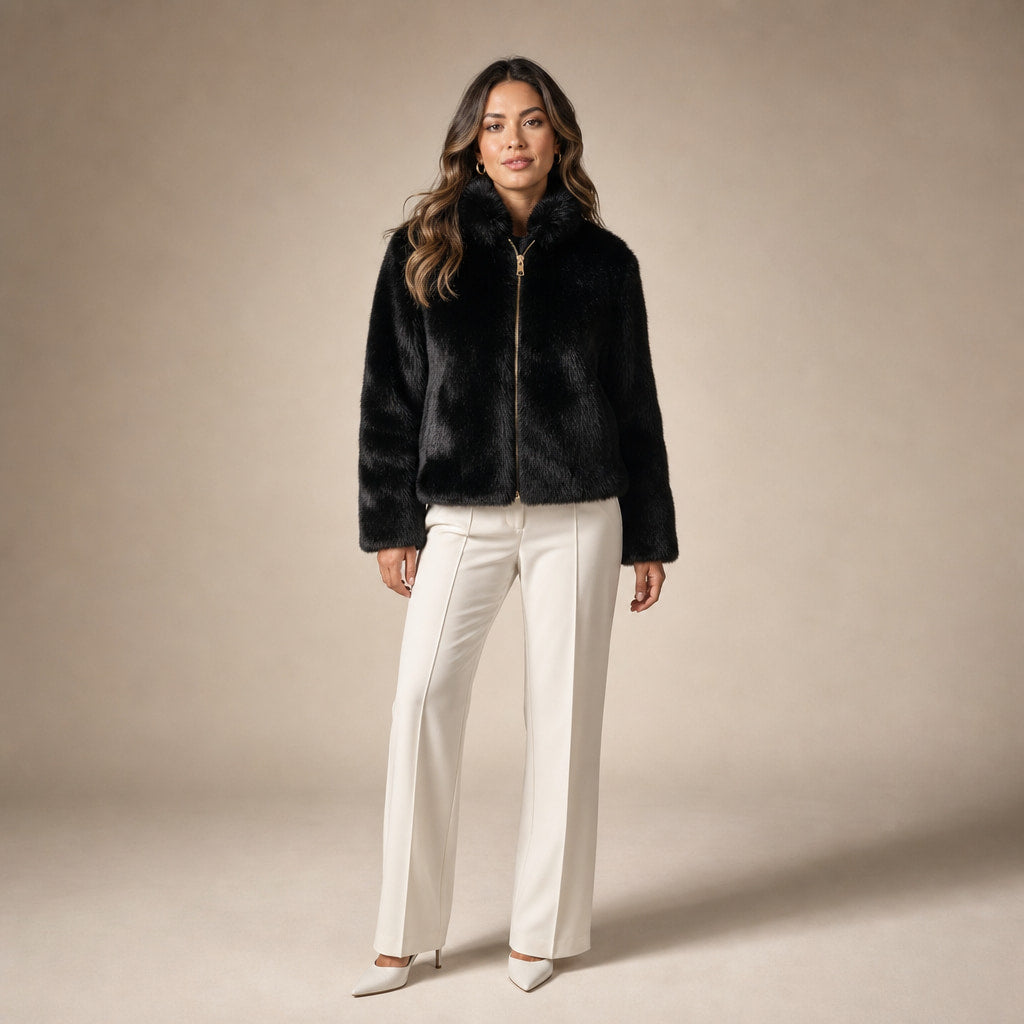 Faux Fur Short Jacket For Women in Black – Mampierimoda Premium Womenswear