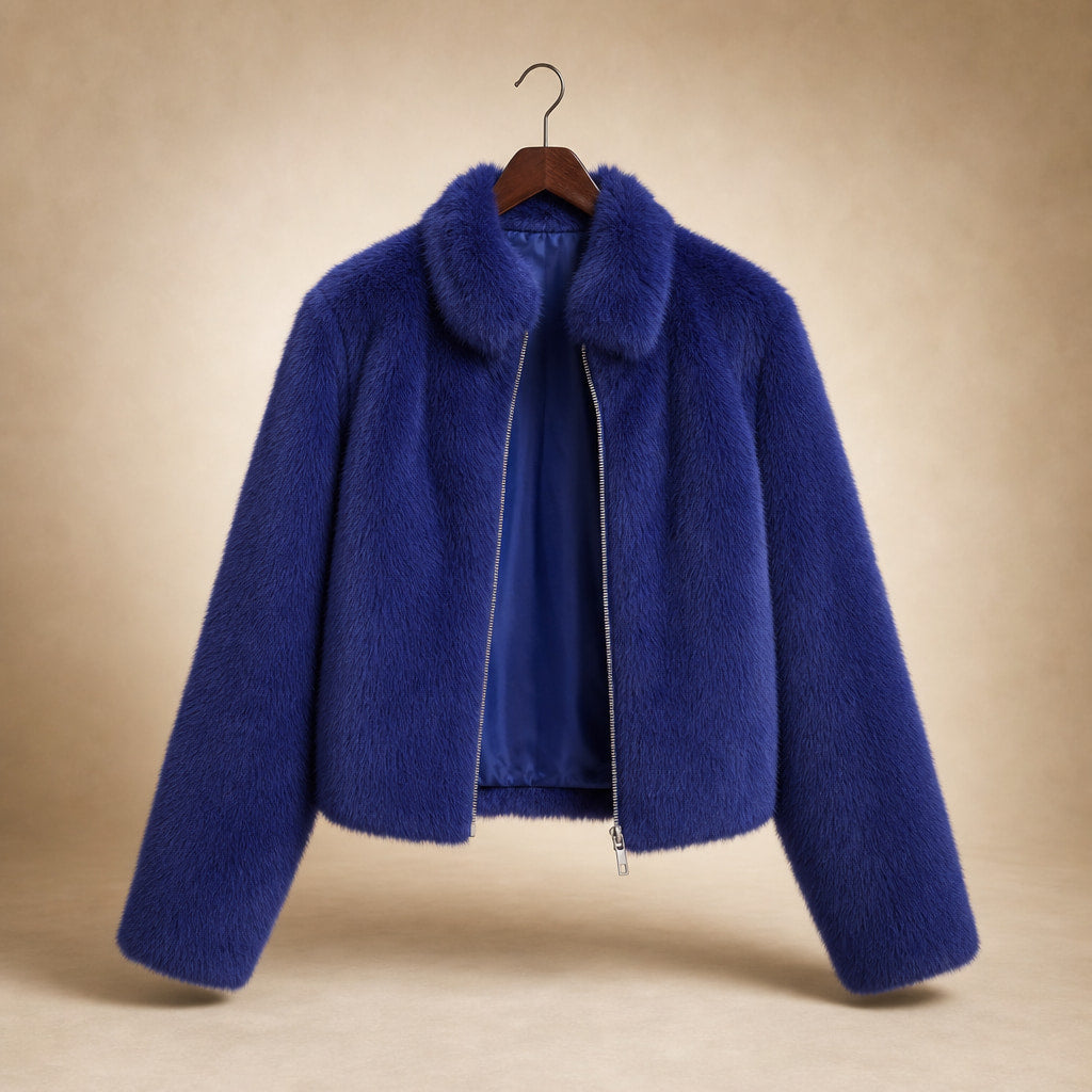 Faux Fur Short Jacket For Women Blue – Product Photo