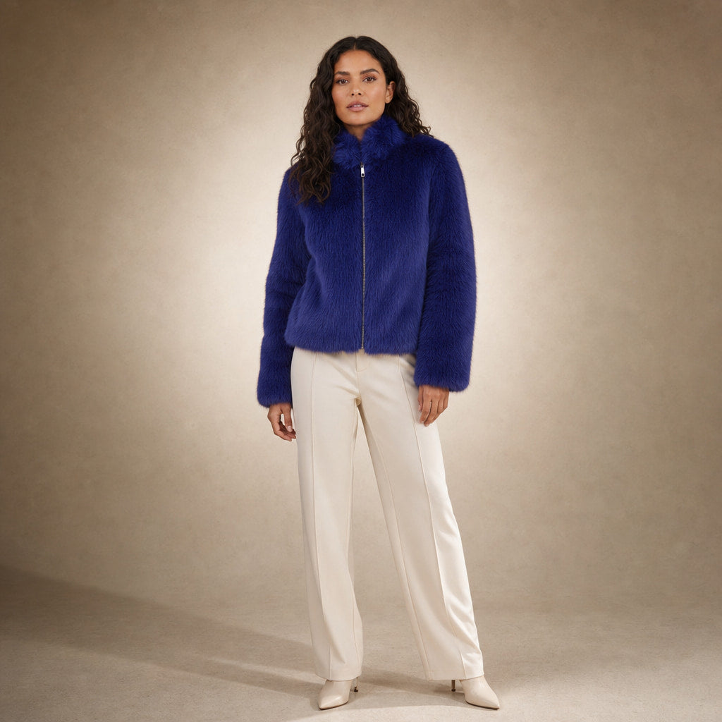 Faux Fur Short Jacket For Women in Blue – Mampierimoda Premium Womenswear