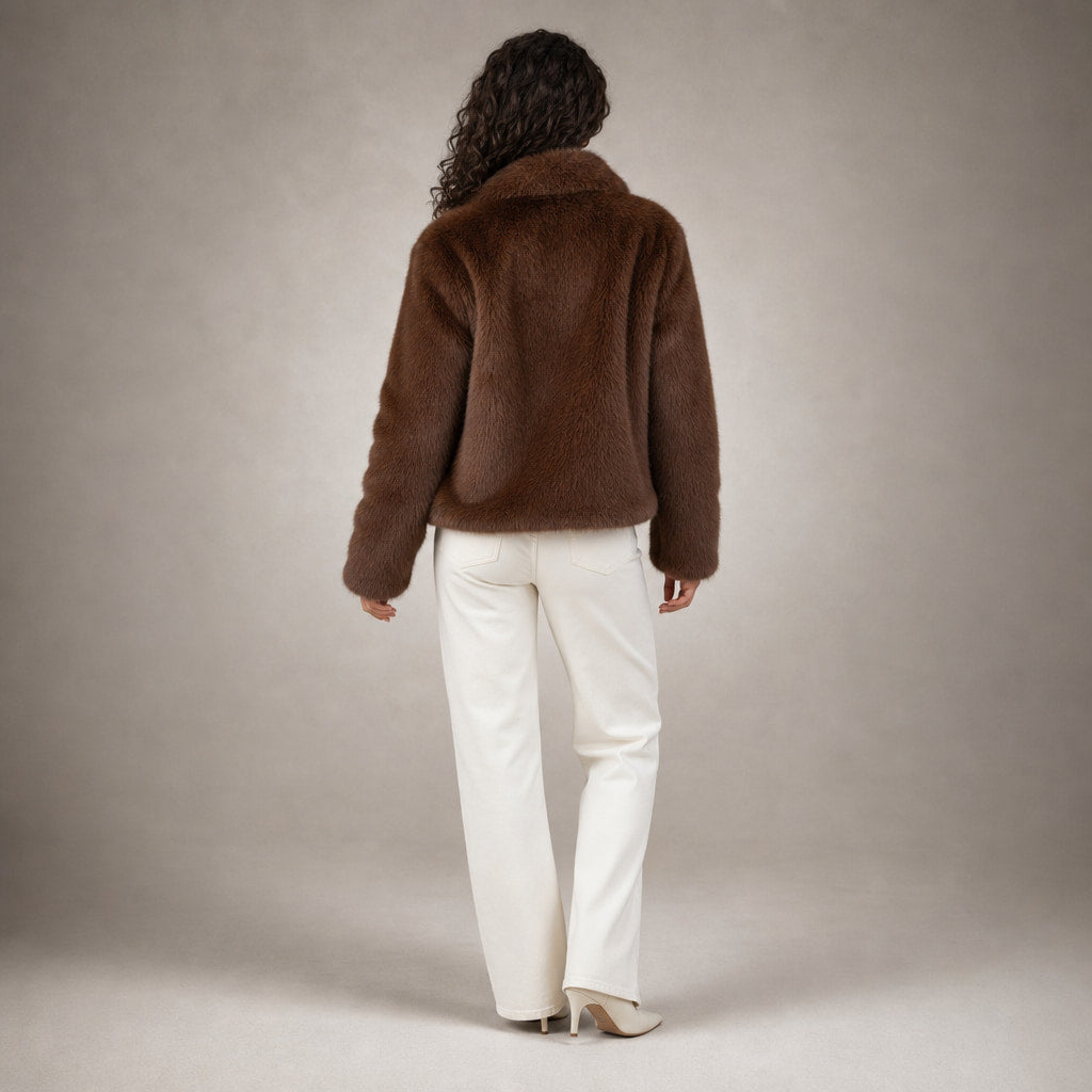 Faux Fur Short Jacket For Women Brown – Full Look