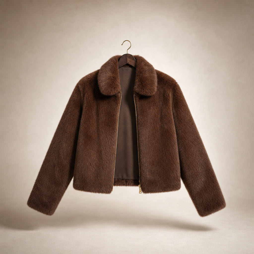 Faux Fur Short Jacket For Women Brown – Product Photo