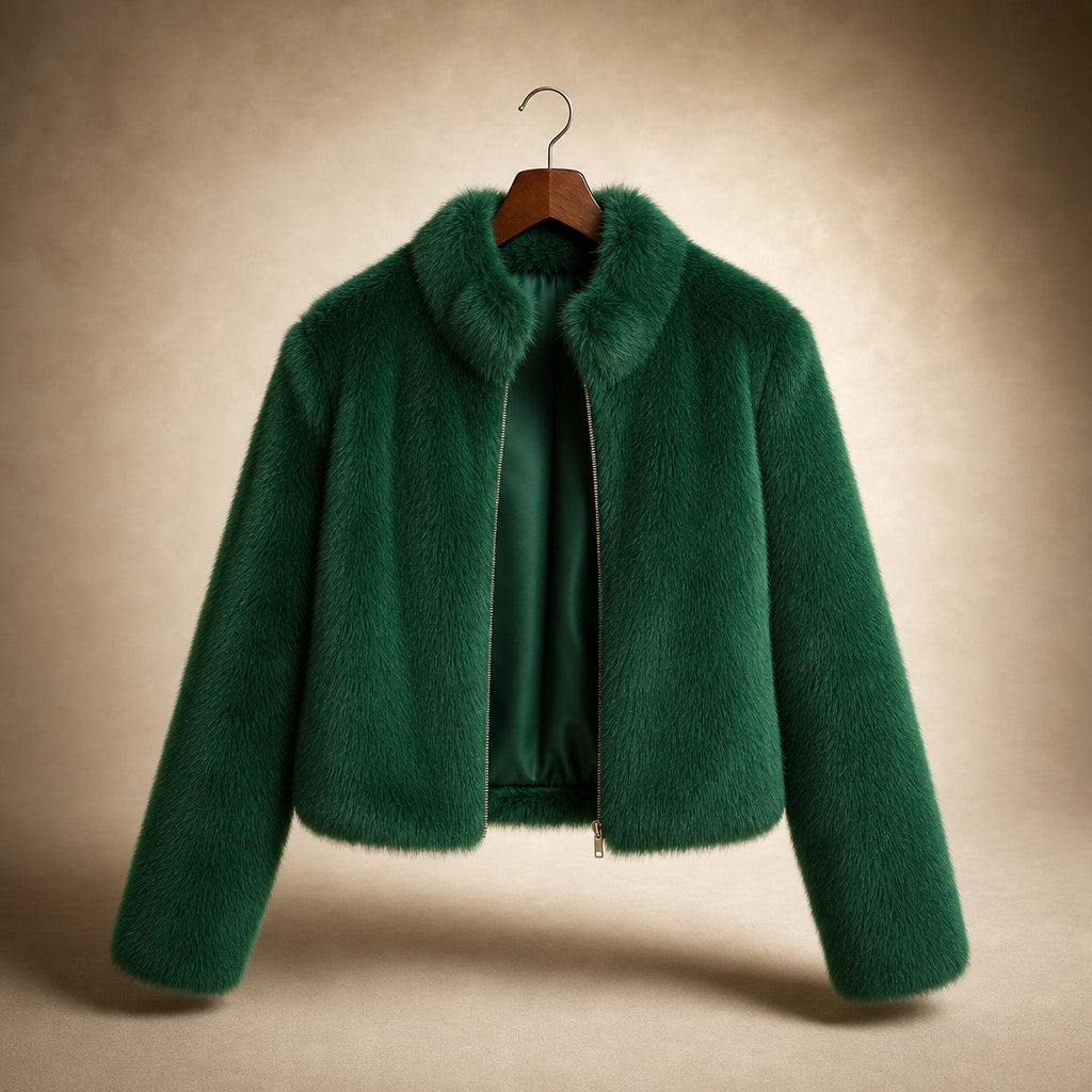 Faux Fur Short Jacket For Women Green – Product Photo
