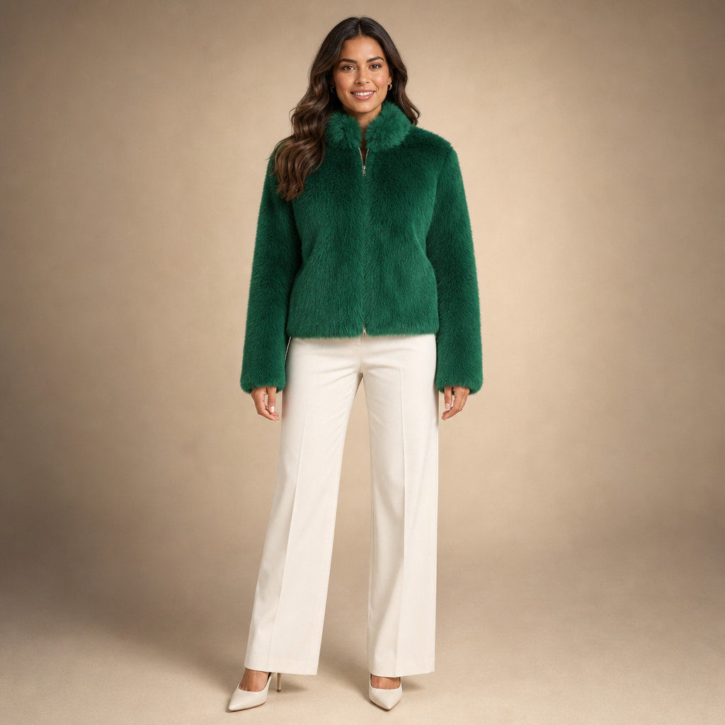Faux Fur Short Jacket For Women in Green – Mampierimoda Premium Womenswear