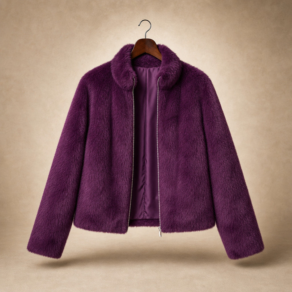 Faux Fur Short Jacket For Women Purple – Product Photo