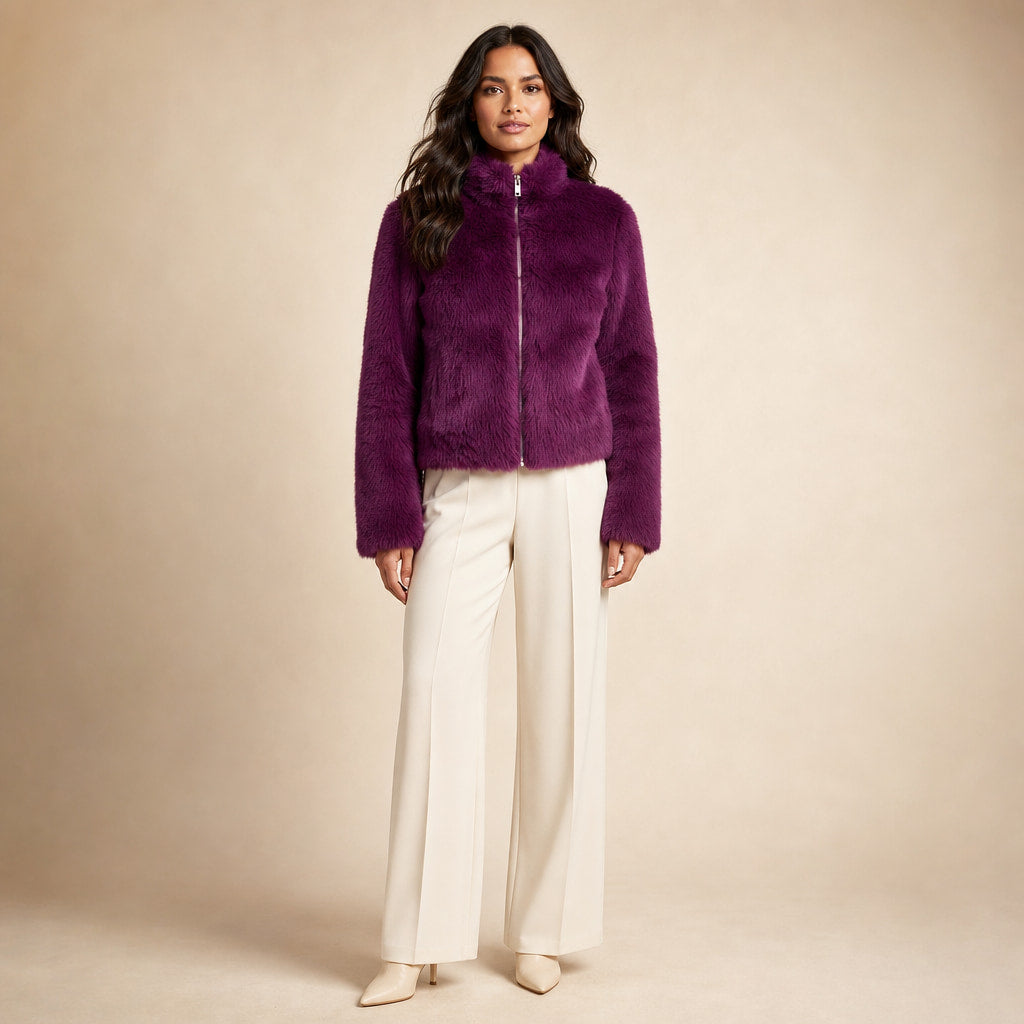 Faux Fur Short Jacket For Women in Purple – Mampierimoda Premium Womenswear