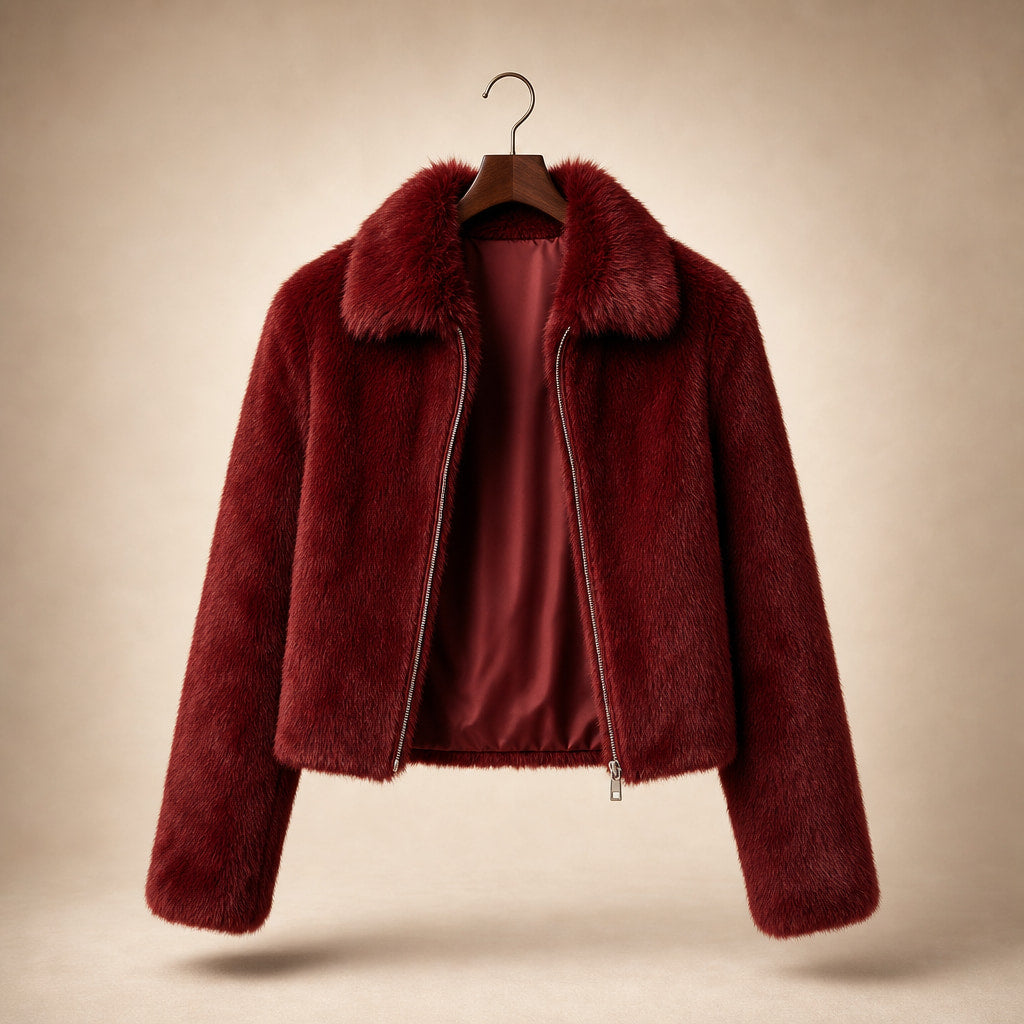 Faux Fur Short Jacket For Women Red – Product Photo