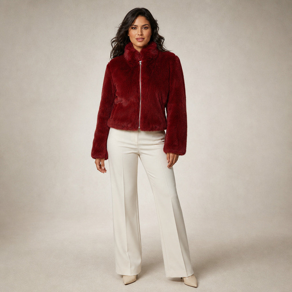 Faux Fur Short Jacket For Women in Red – Mampierimoda Premium Womenswear