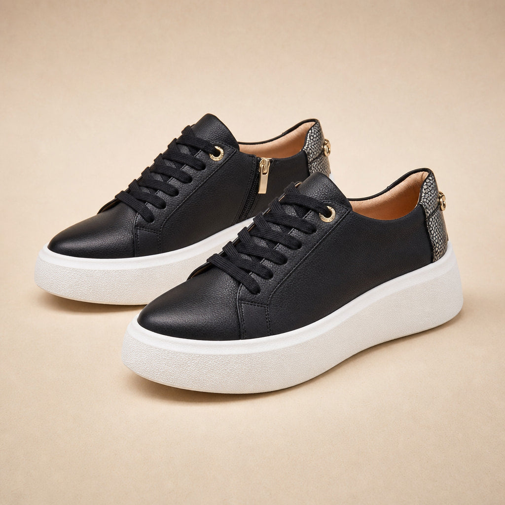 Gold Chain Platform Lace-Up Casual Sneakers For Women in Black – Mampierimoda Premium Womenswear