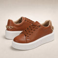 Gold Chain Platform Lace-Up Casual Sneakers For Women Brown – Product Photo