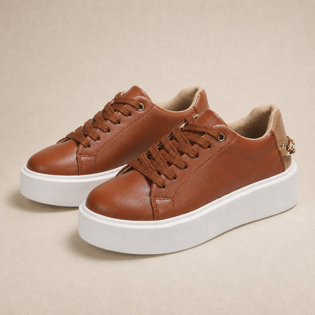 Gold Chain Platform Lace-Up Casual Sneakers For Women in Brown – Mampierimoda Premium Womenswear