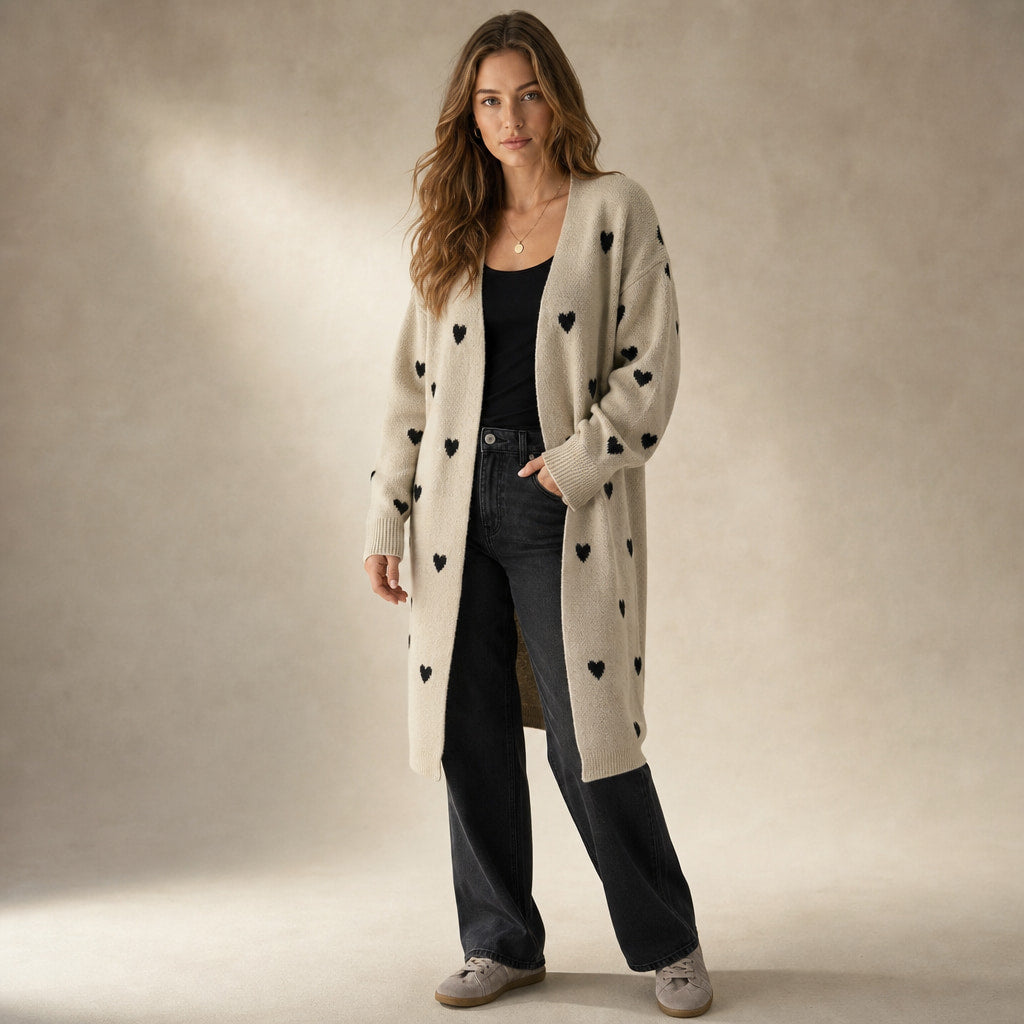 Heart Print Cardigan For Women – Side Angle View