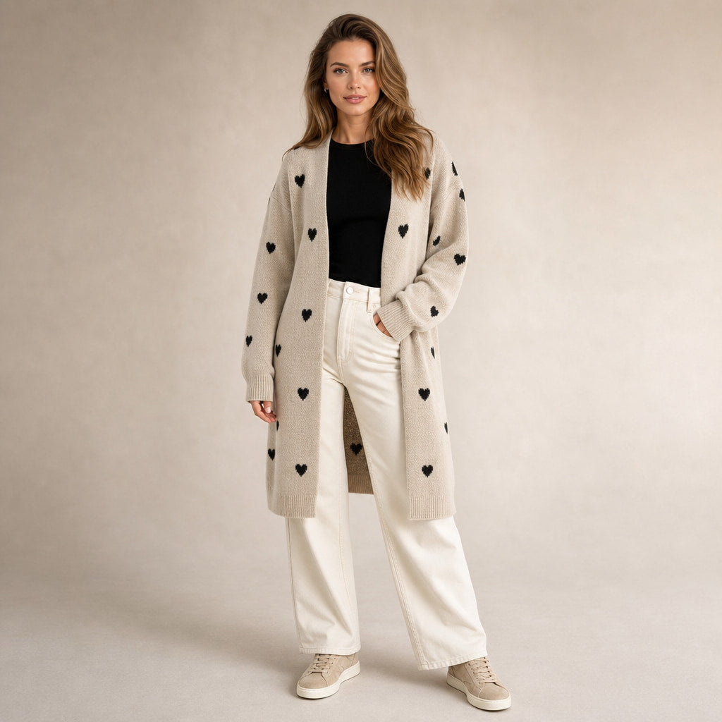 Heart Print Cardigan For Women – Full Look