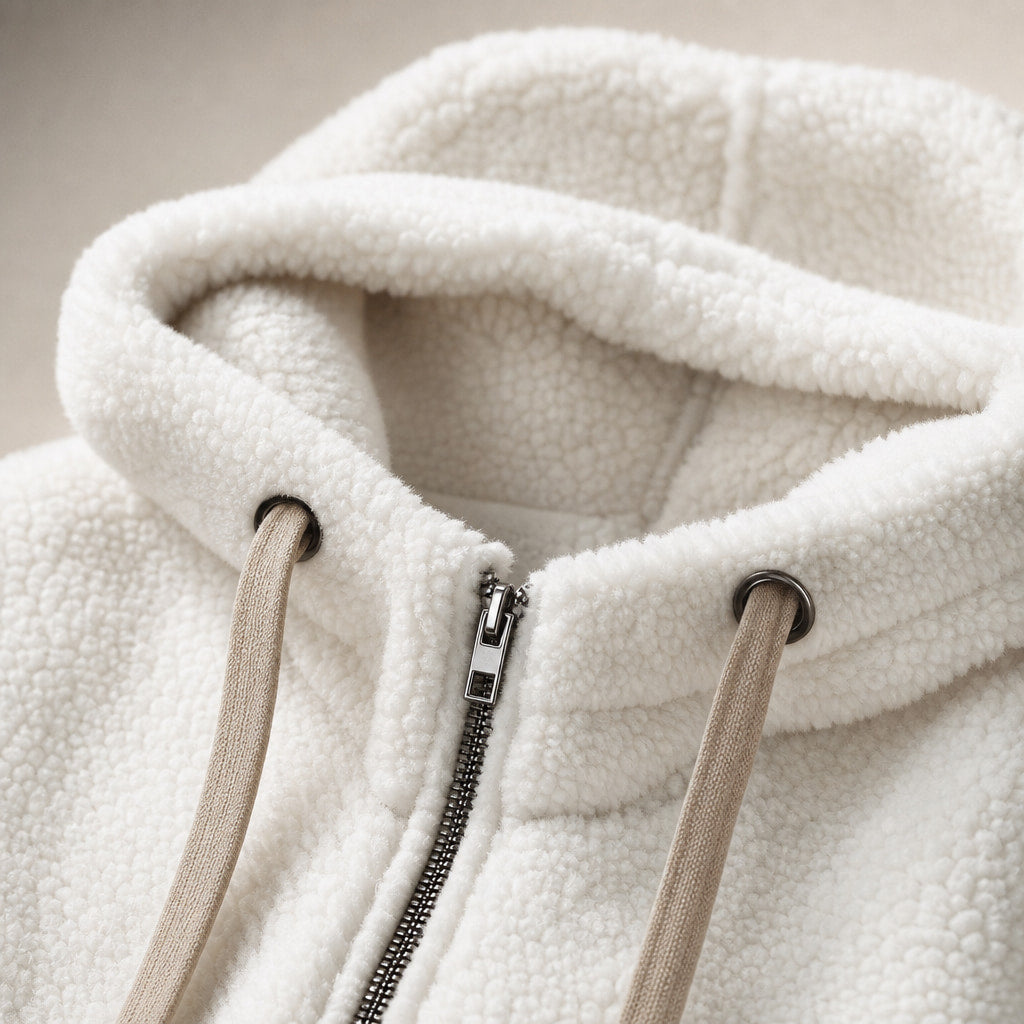 Hooded Fleece Sweatshirt with Leopard Design For Women White – Fabric and Detail Close-Up