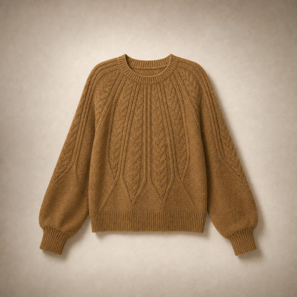 Knitted Cable Sweater with Loose Fit For Women Brown – Product Photo